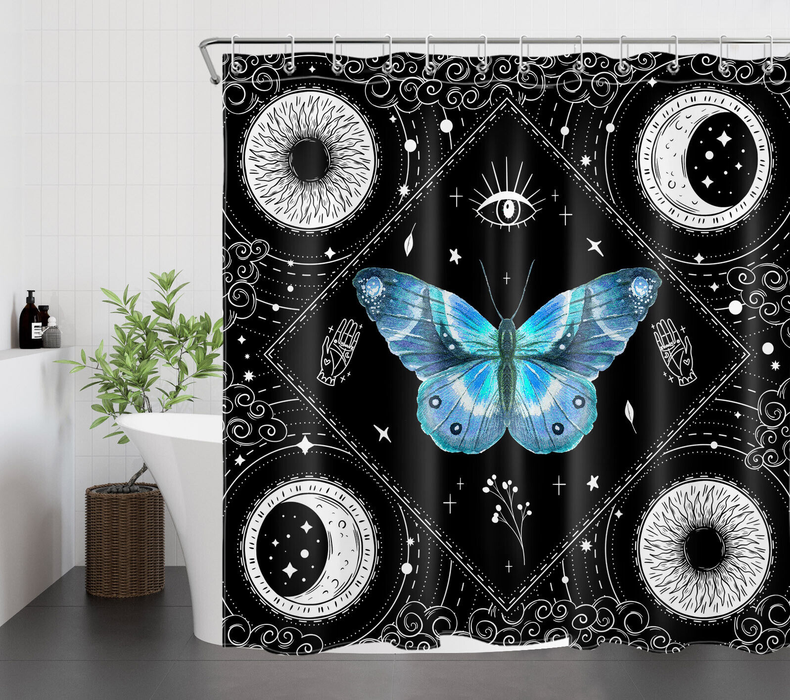 Blue Moth Shower Curtain - Nature And Science Themed Bathroom Decor