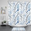 Blue Mushroom Botanical Shower Curtain Set With Twig Leaf Design