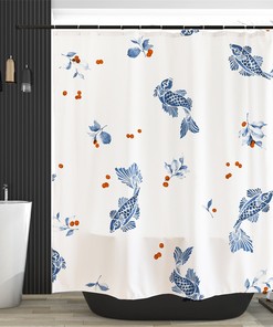 Blue Nautical Fish Shower Curtain for Bathroom Decor Waterproof White and Blue Fabric Machine Washable