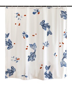 Blue Nautical Fish Shower Curtain for Bathroom Decor Waterproof White and Blue Fabric Machine Washable