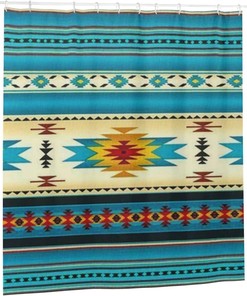 Blue Navajo Native American Indian Pattern Shower Curtain For Ethnic Bathroom Decor.