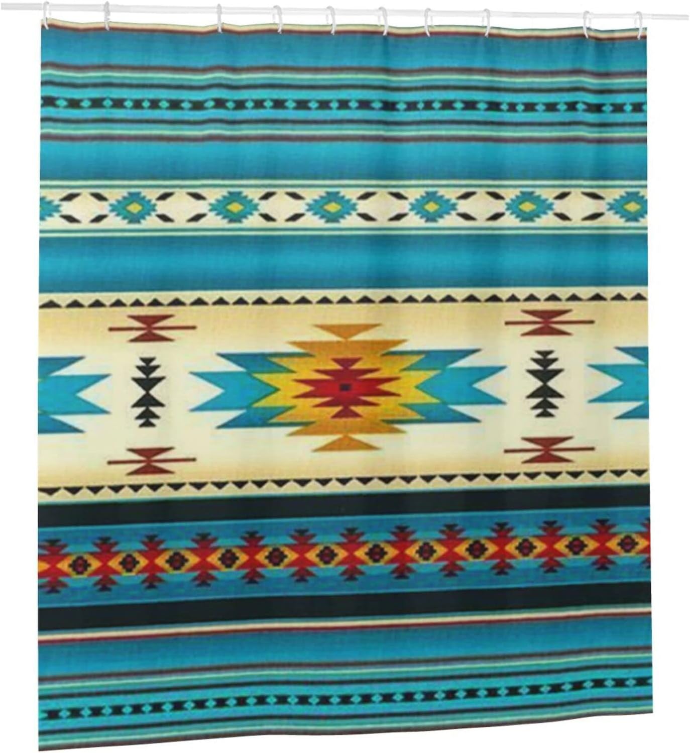 Blue Navajo Native American Indian Pattern Shower Curtain For Ethnic Bathroom Decor.