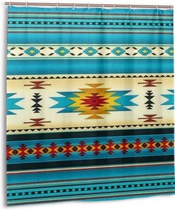 Blue Navajo Native American Indian Pattern Shower Curtain For Ethnic Bathroom Decor.