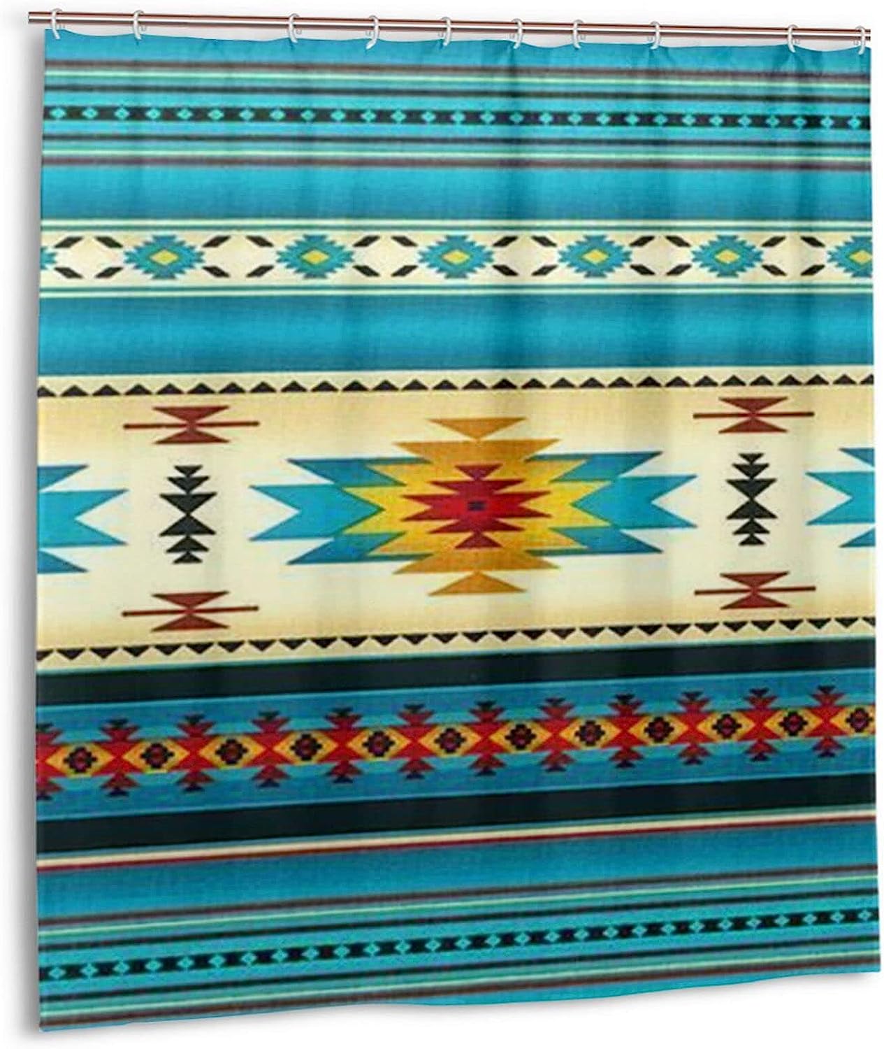 Blue Navajo Native American Indian Pattern Shower Curtain For Ethnic Bathroom Decor.