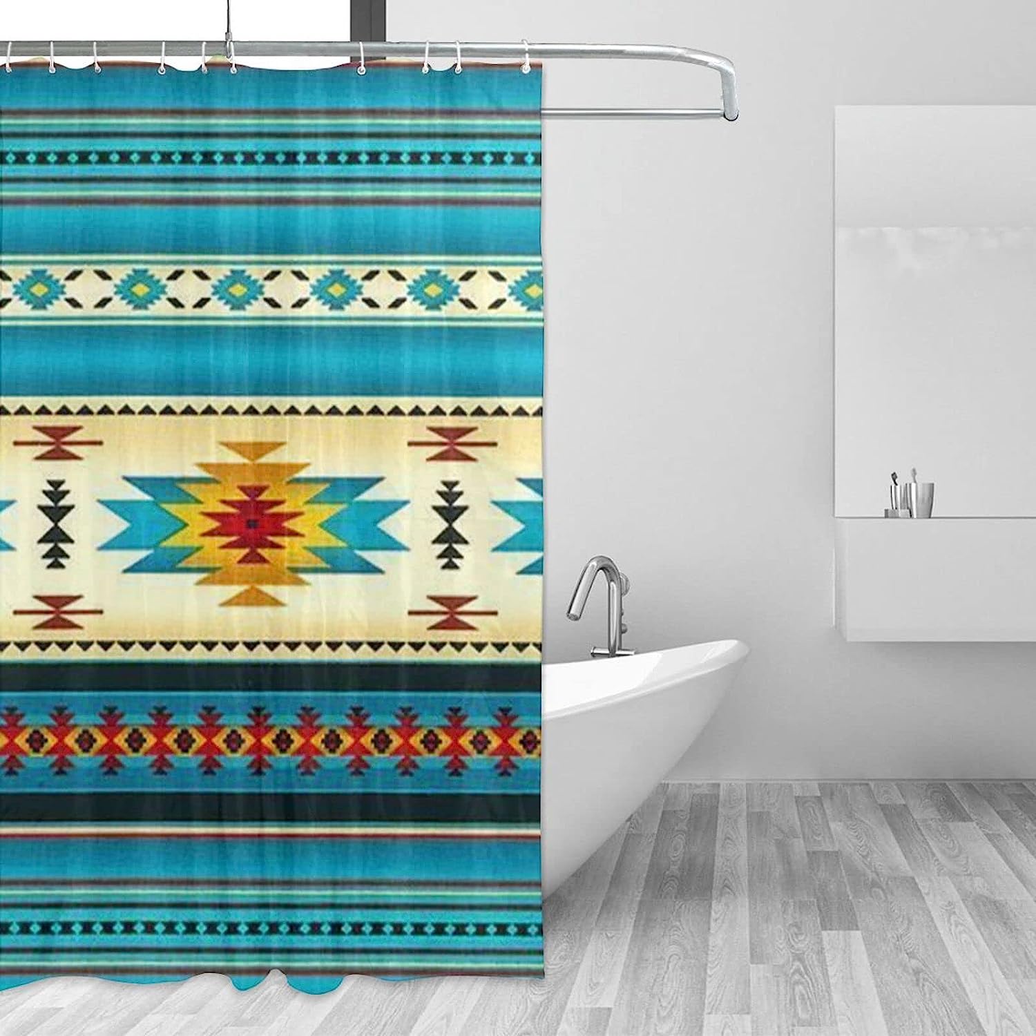 Blue Navajo Native American Indian Pattern Shower Curtain For Ethnic Bathroom Decor.