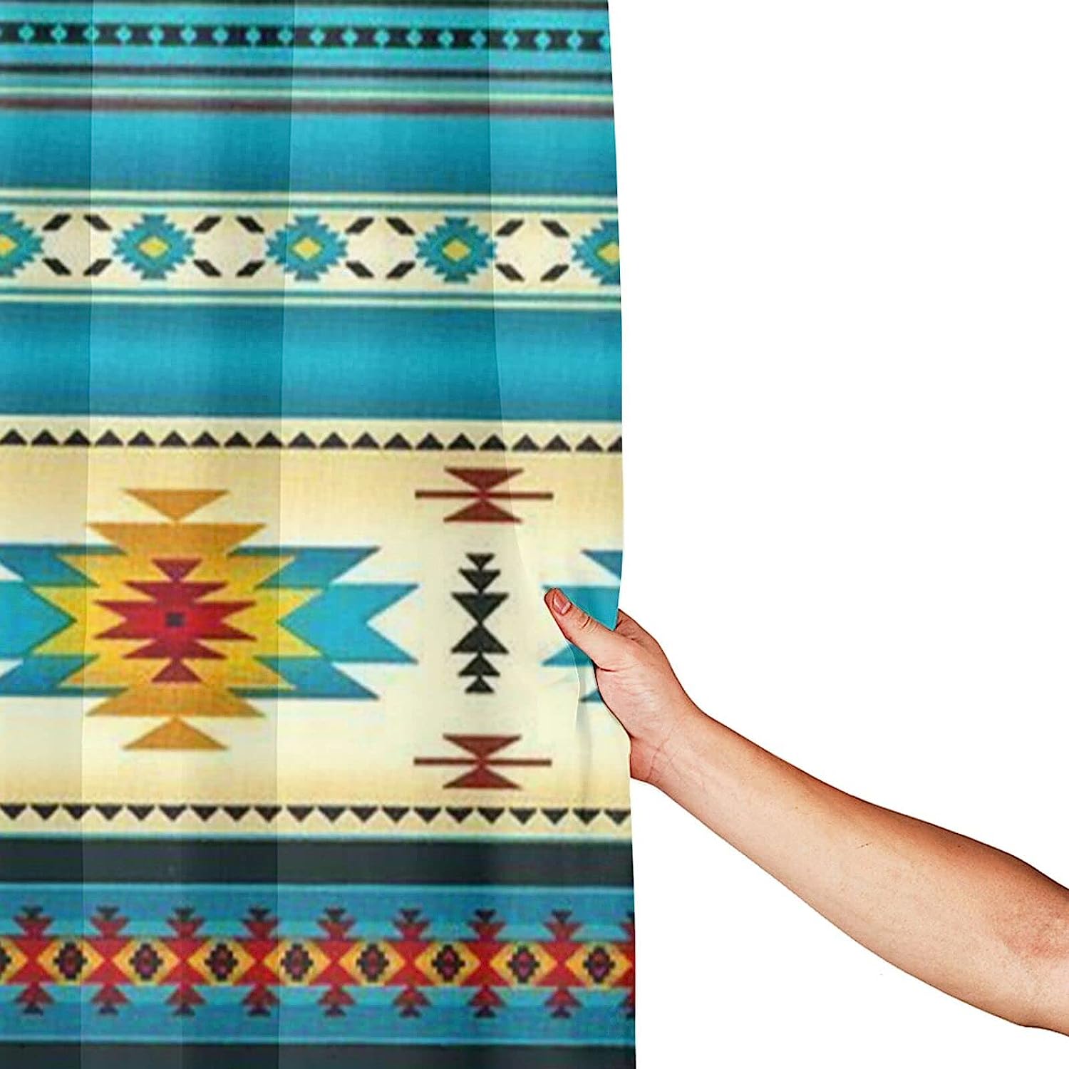 Blue Navajo Native American Indian Pattern Shower Curtain For Ethnic Bathroom Decor.