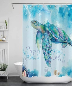 Blue Ocean Marine Animals Shower Curtain, Featuring Sea Turtles