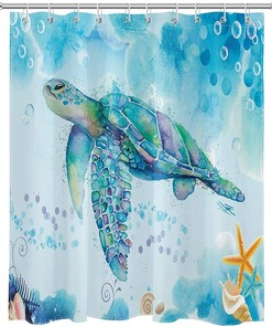 Blue Ocean Marine Animals Shower Curtain, Featuring Sea Turtles