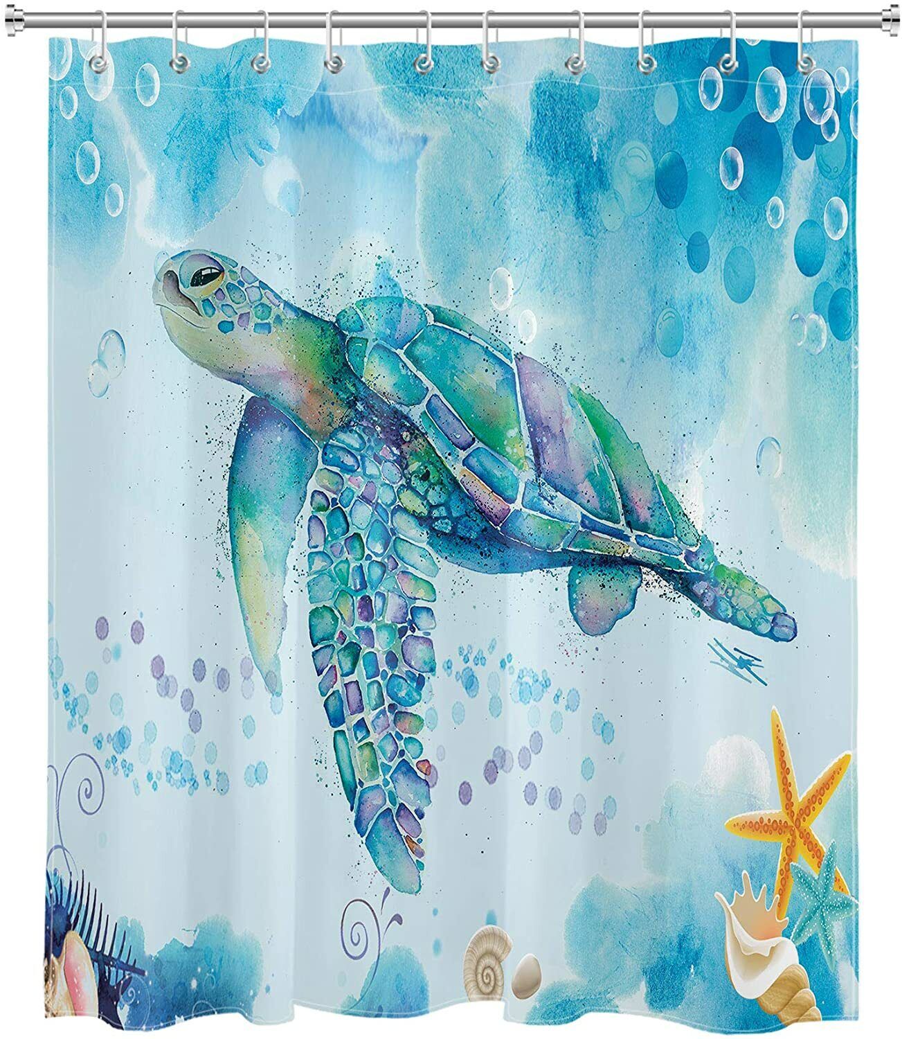 Blue Ocean Marine Animals Shower Curtain, Featuring Sea Turtles