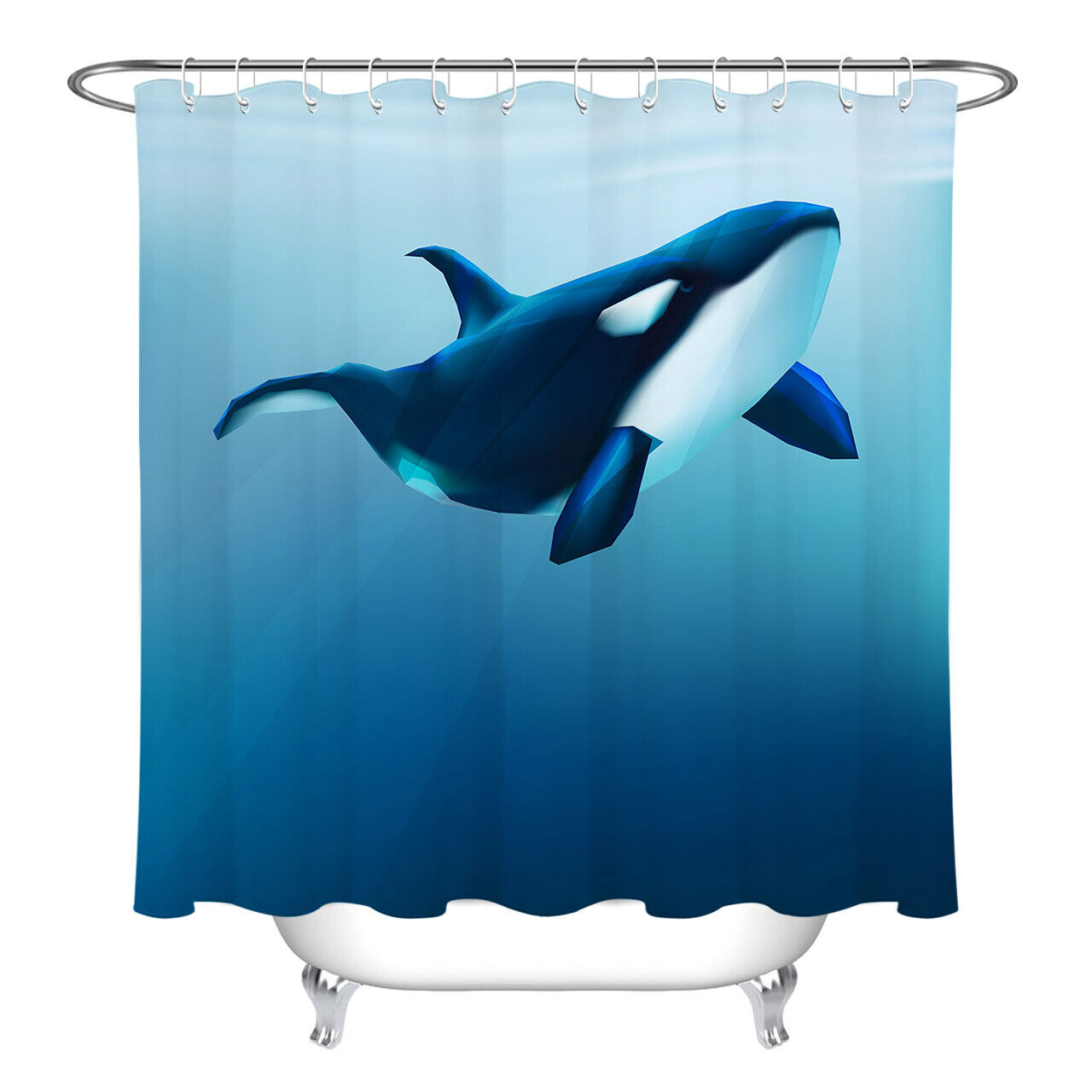 Blue Ocean Swimming Orca Killer Whale Shower Curtain, Water-Resistant Fabric, Bathroom Curtain - Image 2