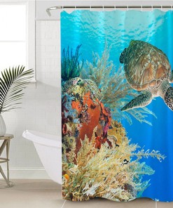 Blue Ocean Turtle Shower Curtain for a Marine Life Bathroom Theme