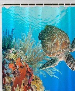 Blue Ocean Turtle Shower Curtain for a Marine Life Bathroom Theme
