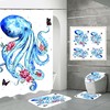 Blue Octopus Butterfly Shower Curtain, Water-Resistant Fabric, Bathroom Curtain