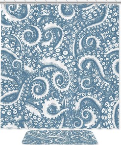 Blue Octopus Feet Pattern Shower Curtain, Fabric Bath Curtain, Washable For Bathroom