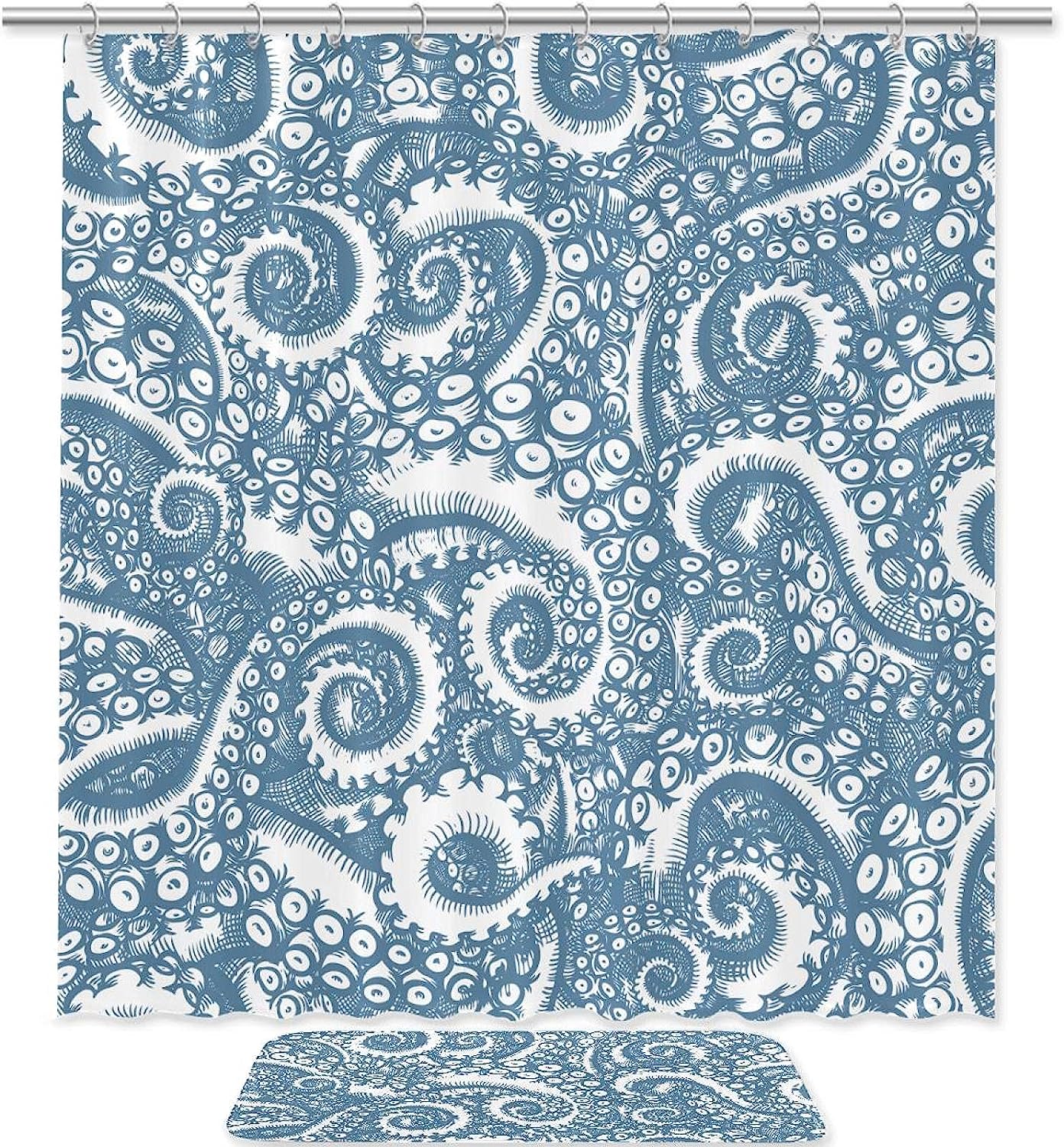 Blue Octopus Feet Pattern Shower Curtain, Fabric Bath Curtain, Washable For Bathroom
