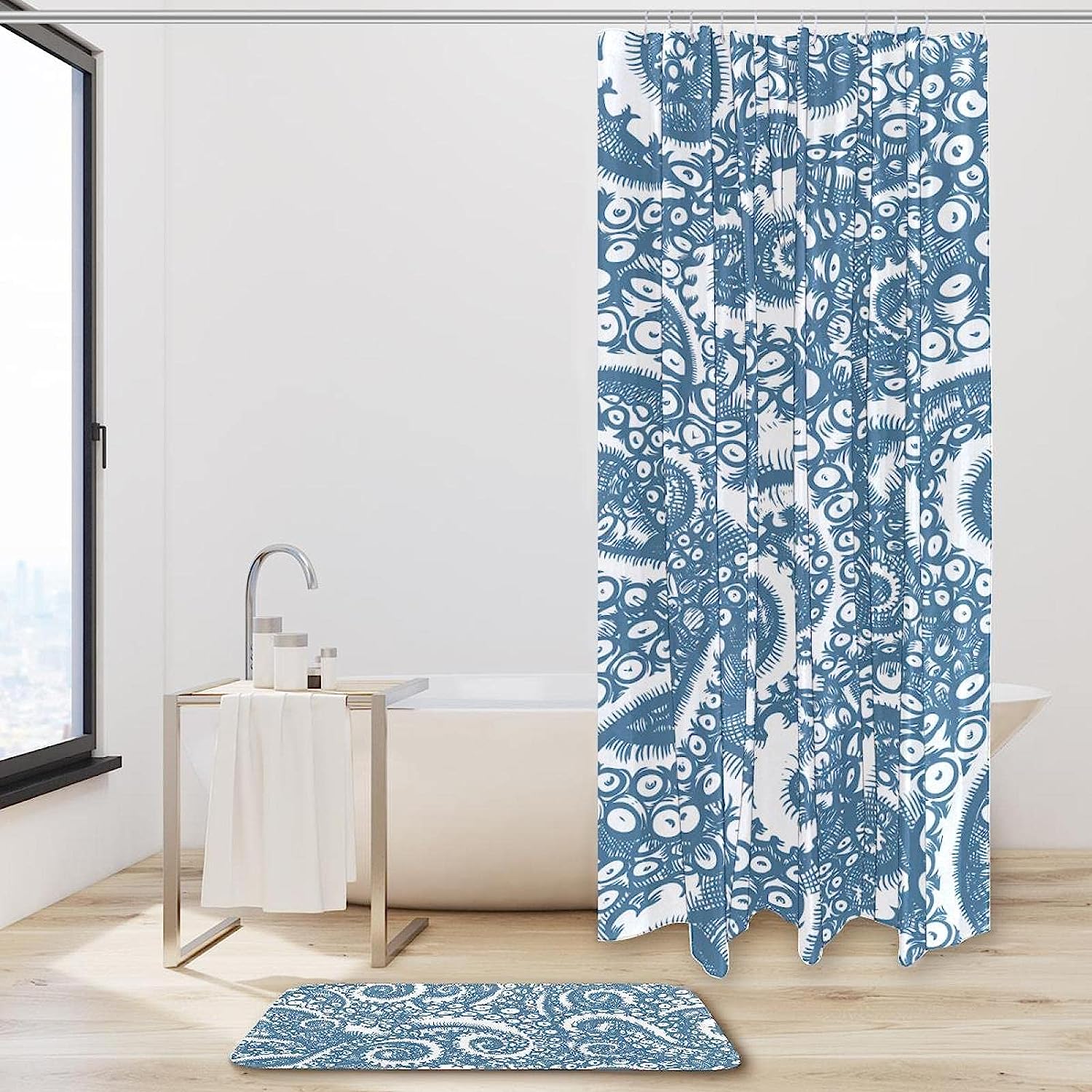 Blue Octopus Feet Pattern Shower Curtain, Fabric Bath Curtain, Washable For Bathroom - Image 2