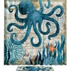 Blue Octopus Map Print Shower Curtain For Vintage Bathroom Tub Set