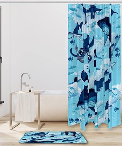 Blue Octopus Shark Ocean Print Waterproof Shower Curtain for Bathroom