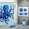 Blue Octopus Shower Curtain - Waterproof Fabric Bathroom Curtain for Ocean Theme
