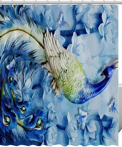 Blue Oil Painting Peacock Luxury Shower Curtain for Bathroom