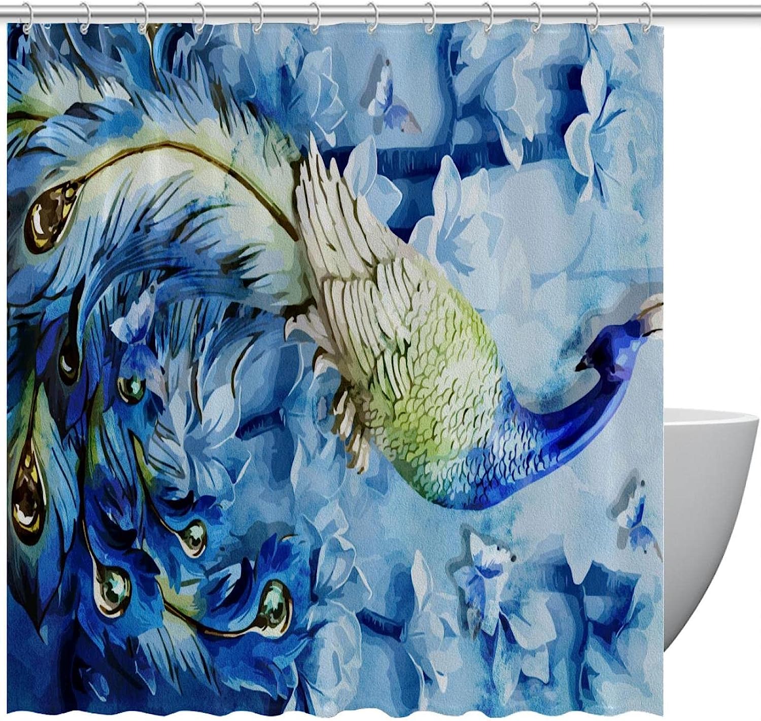Blue Oil Painting Peacock Luxury Shower Curtain for Bathroom