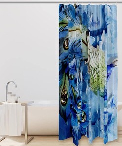 Blue Oil Painting Peacock Luxury Shower Curtain for Bathroom
