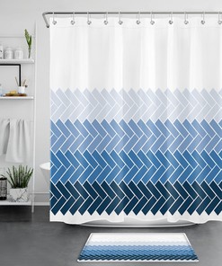 Blue Ombre Geometric Pattern Modern Art Shower Curtain, Bathroom Accessories