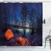 Blue Orange Tent In Winter Camp At Night Nature Exploration Trekking Image Camper Shower Curtain