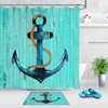 Blue Painted Shipping Anchor Waterproof Shower Curtain With Nautical Theme