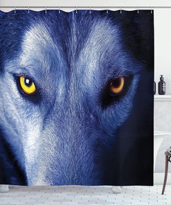 Blue Pale Blue Wolf Shower Curtain, Wild Animal Woodland Fauna Photography Cloth Fabric Decor