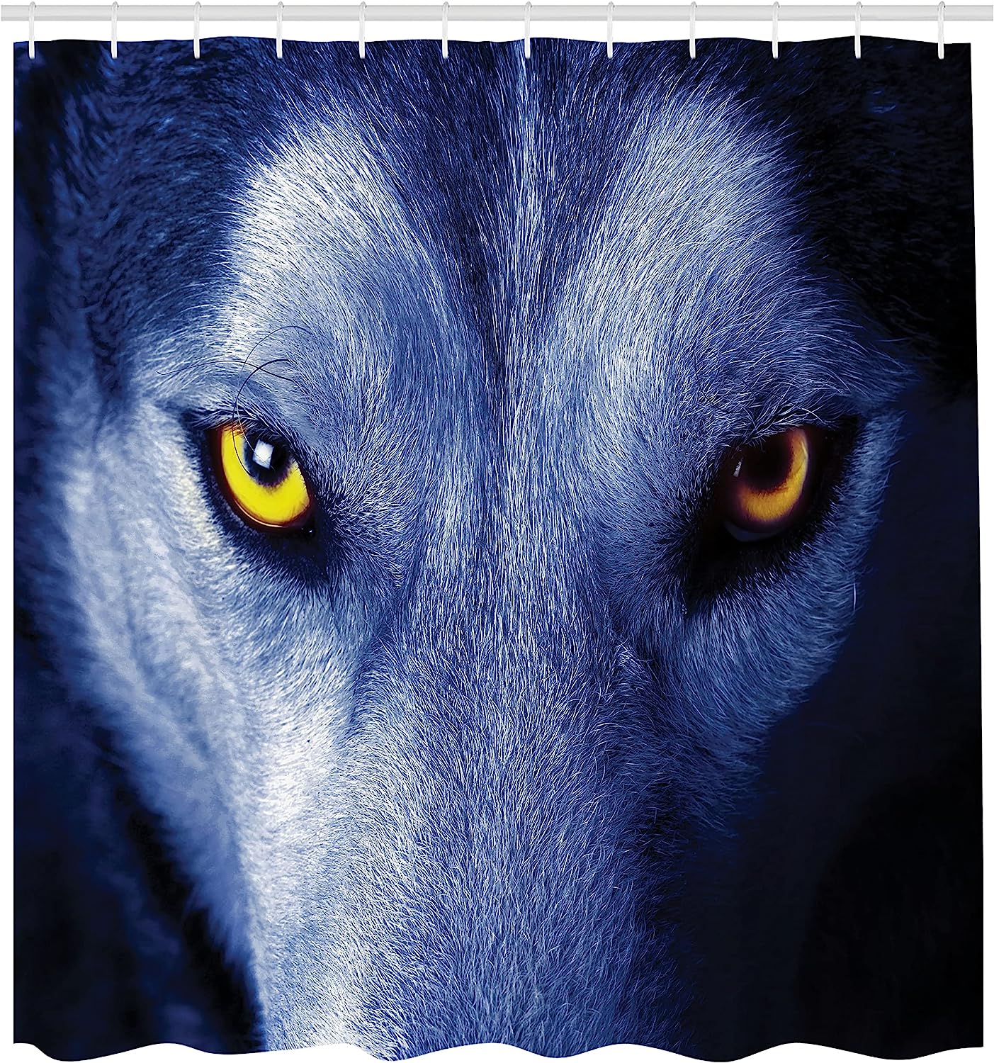 Blue Pale Blue Wolf Shower Curtain, Wild Animal Woodland Fauna Photography Cloth Fabric Decor - Image 2