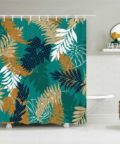 Blue Palm Fern Leaves Shower Curtain, Botanical Tropical Shower Curtain For Relaxing Bathroom Decor