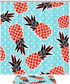 Blue Pattern Pineapples Shower Curtain for Bathroom 