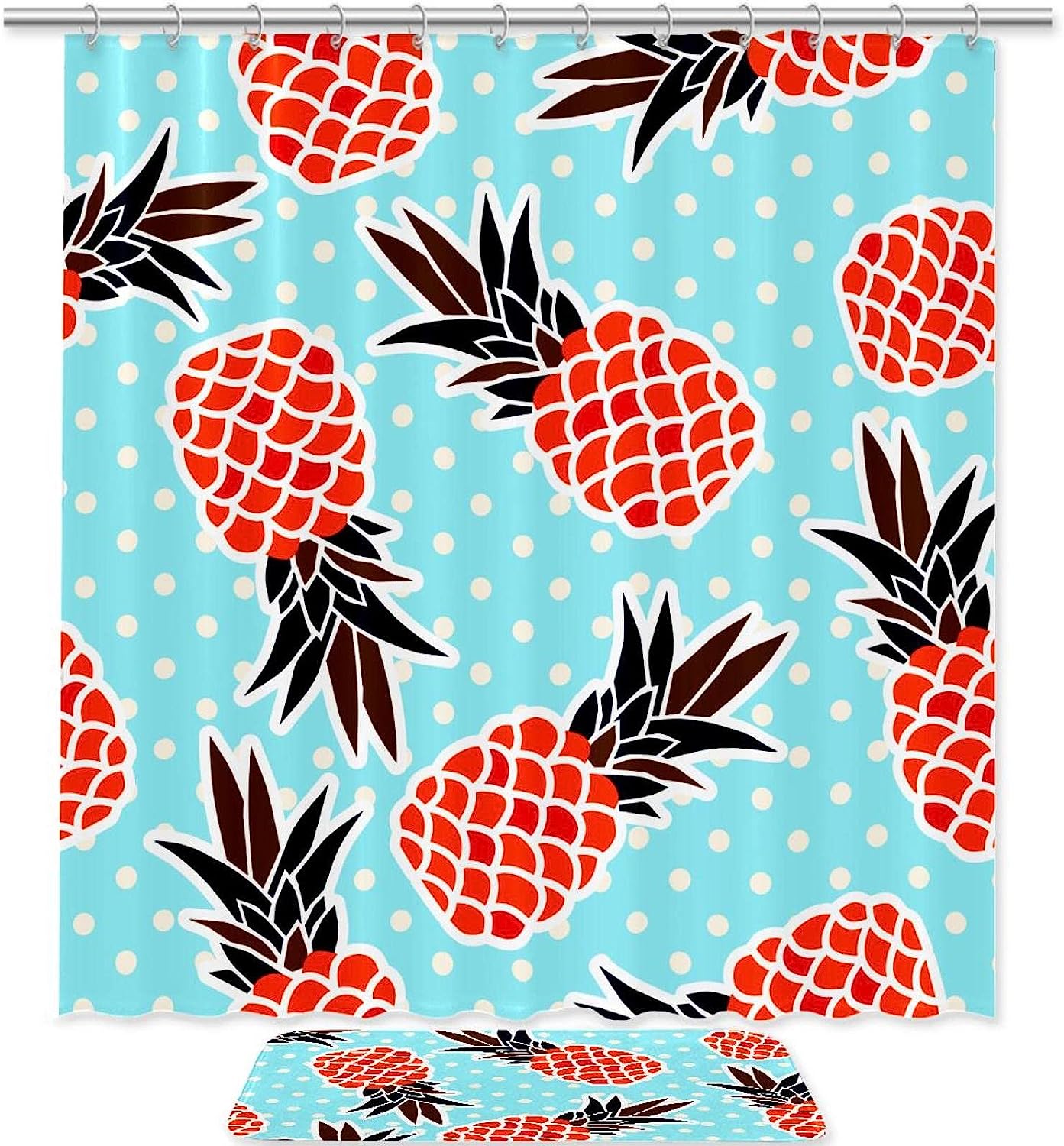 Blue Pattern Pineapples Shower Curtain for Bathroom