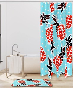Blue Pattern Pineapples Shower Curtain for Bathroom
