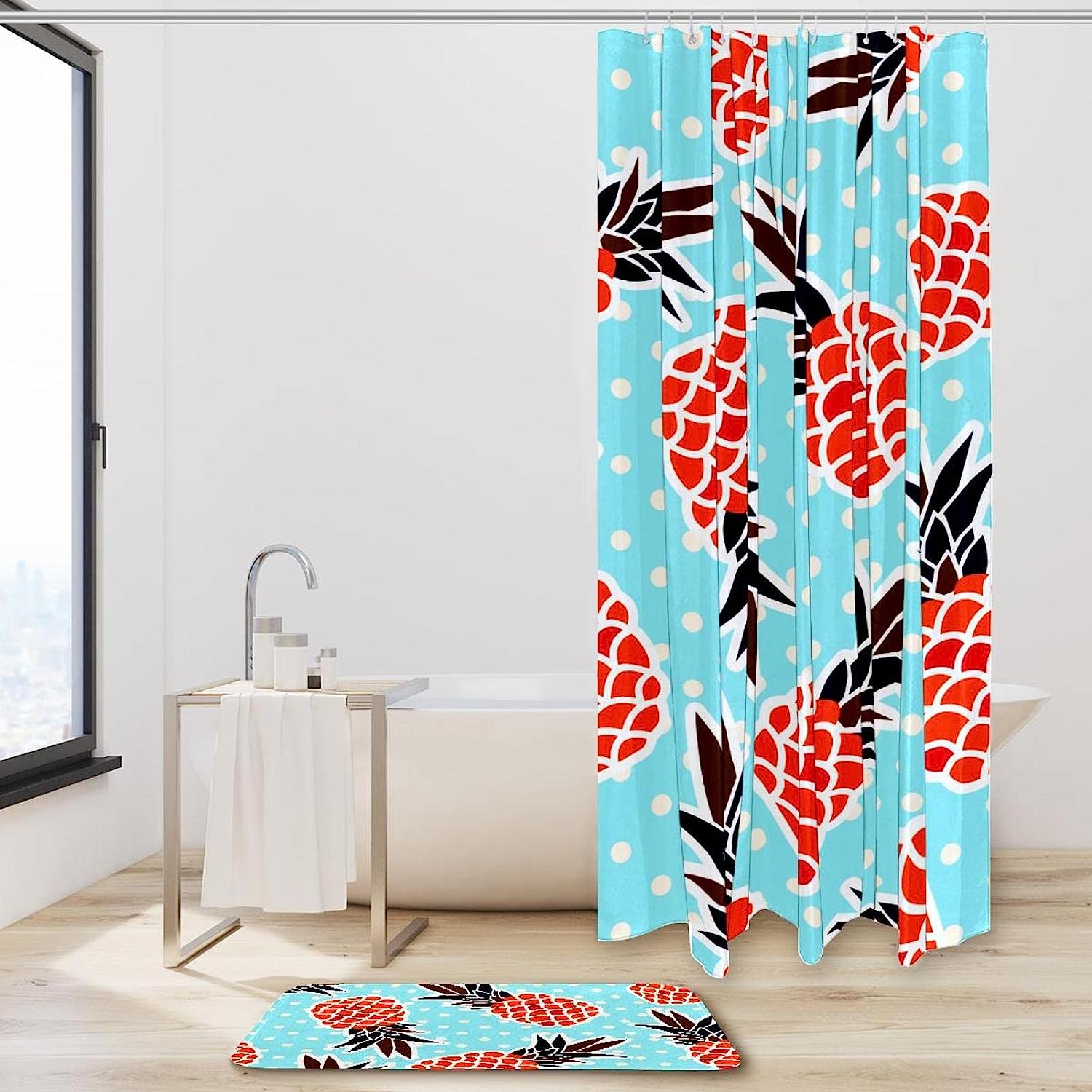 Blue Pattern Pineapples Shower Curtain for Bathroom