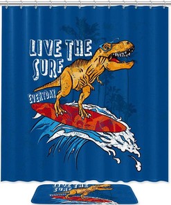 Blue Patterned Dinosaur Shower Curtain That Adds Style And Fun To Your Bathroom