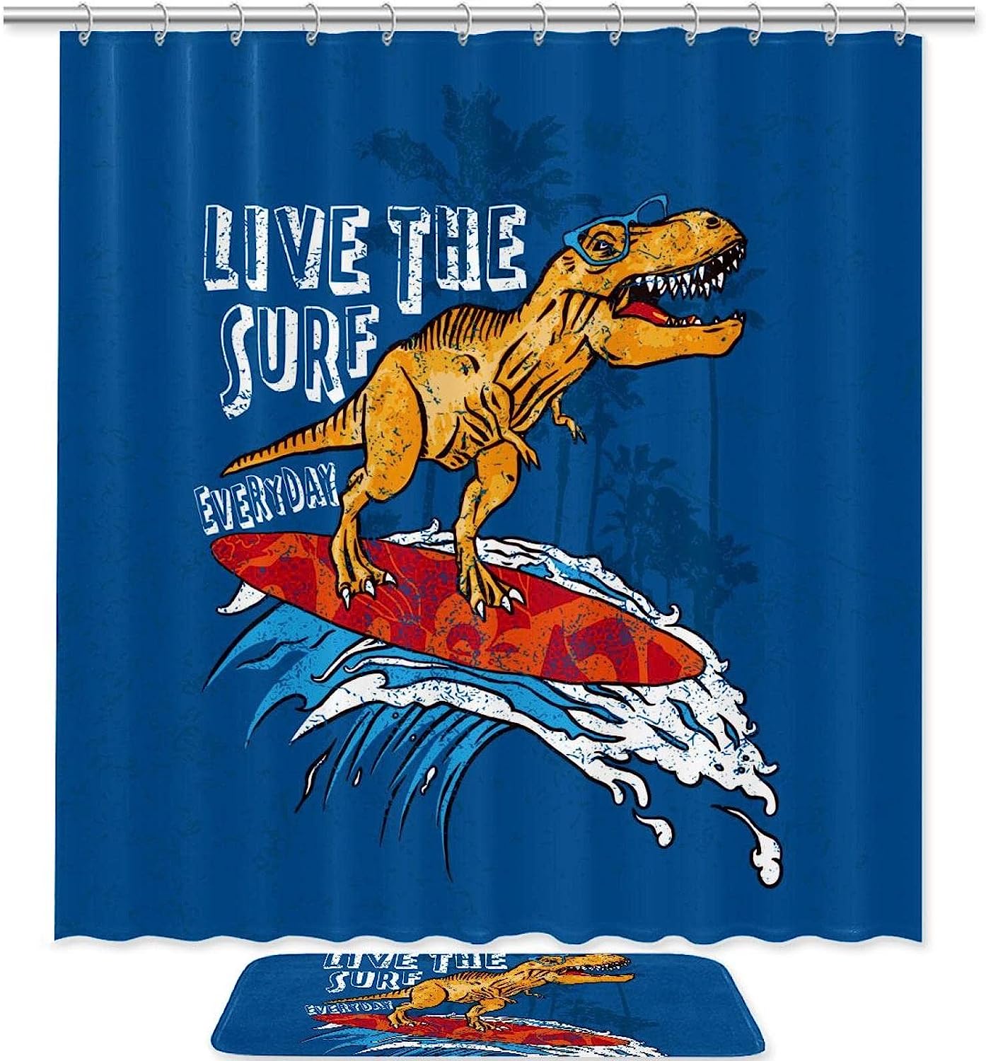 Blue Patterned Dinosaur Shower Curtain That Adds Style And Fun To Your Bathroom