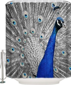 Blue Peacock Beautiful Bird Feathers Print Shower Curtain for Bathroom Decor