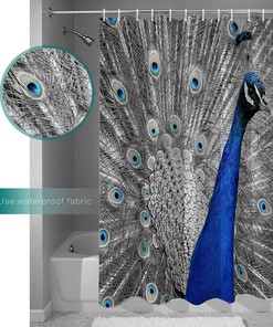 Blue Peacock Beautiful Bird Feathers Print Shower Curtain for Bathroom Decor
