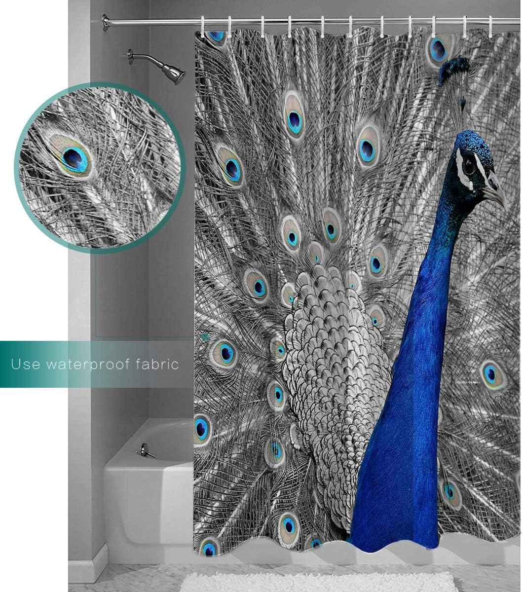 Blue Peacock Beautiful Bird Feathers Print Shower Curtain for Bathroom Decor