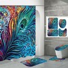Blue Peacock Feather Waterproof Shower Curtain, Bathroom Decor