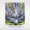 Blue Peacock Photo Shower Curtain with Bird Art Design - Full Size Bathroom Decor