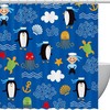 Blue Penguin Sailor Octopus Anchor Pattern Shower Curtain, Fabric Bath Curtain, Marine Life Bathroom Decor