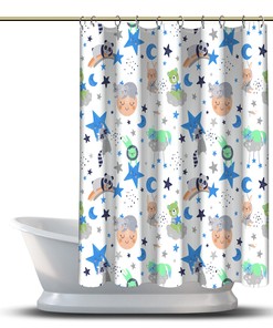Blue Penguin and Moon Print Kids Shower Curtain for a Playful and Adorable Bathroom