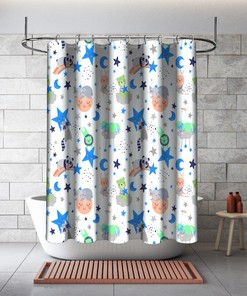 Blue Penguin and Moon Print Kids Shower Curtain for a Playful and Adorable Bathroom