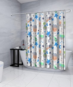 Blue Penguin and Moon Print Kids Shower Curtain for a Playful and Adorable Bathroom