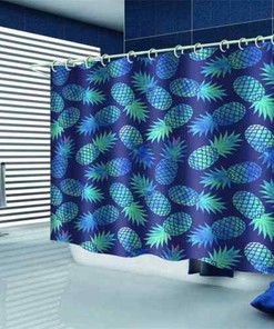 Blue Pineapples Pattern 3D Shower Curtain, Waterproof Fabric Bathroom Decoration