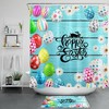 Blue Planks Daisy Flower Egg Shower Curtain With Happy Easter Greeting
