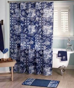 Blue Prescott Croscill Classic Shower Curtain, Floral Design, Hook Accessory Towels
